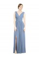 Sleeveless Draped Chiffon Maxi Bridesmaid Dress with Front Slit Canada