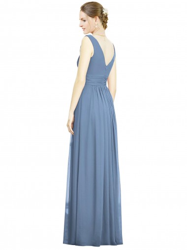 Sleeveless Draped Chiffon Maxi Bridesmaid Dress with Front Slit Canada