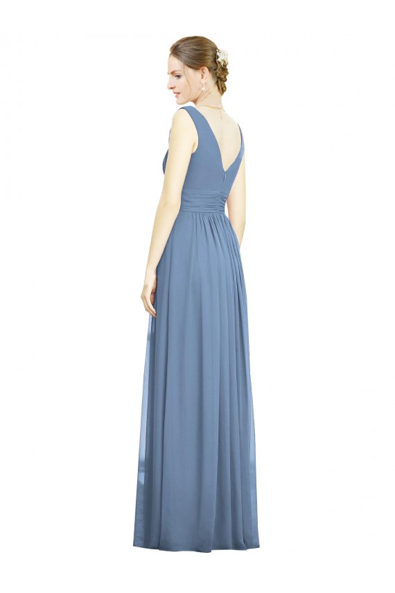Sleeveless Draped Chiffon Maxi Bridesmaid Dress with Front Slit Canada
