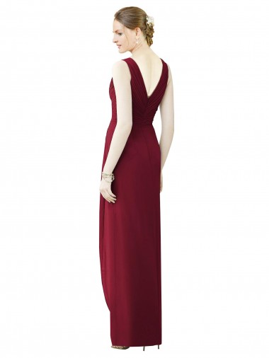 Draped Sleeveless Long Chiffon V-Neck Bridesmaid Dress Canada