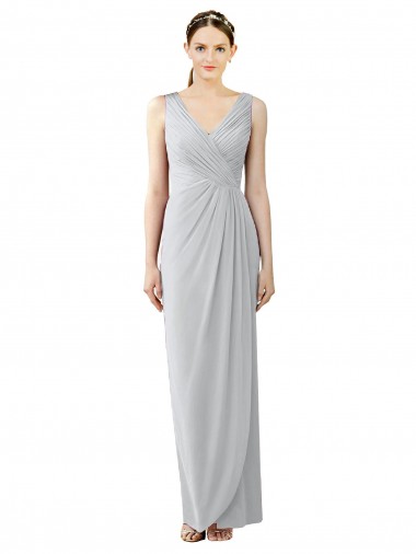 Shop Draped Sleeveless Long Chiffon V-Neck Bridesmaid Dress Canada