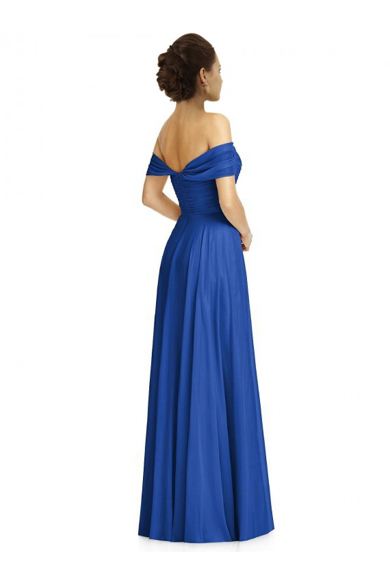 Off the Shoulder Draped Chiffon Maxi Bridesmaid Dress