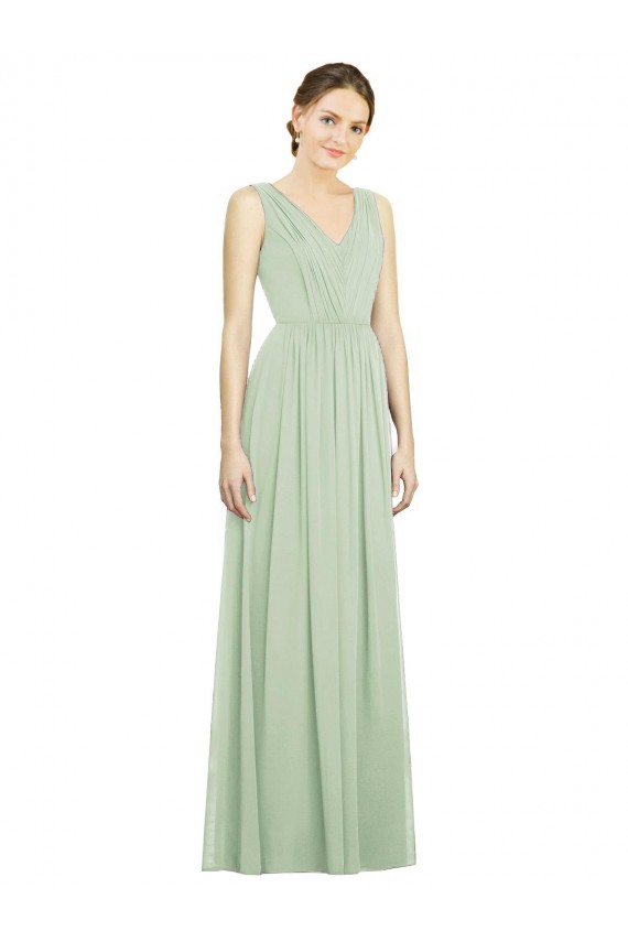 Natural Waist V-Neck Draped Chiffon Bridesmaid Dress Canada