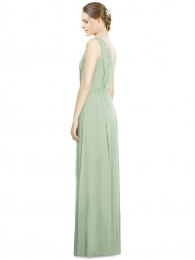 Natural Waist V-Neck Draped Chiffon Bridesmaid Dress Canada