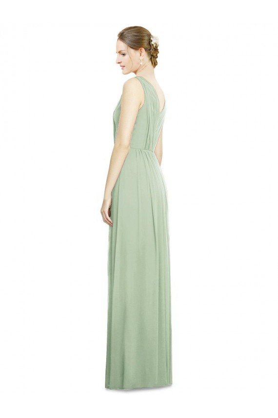Natural Waist V-Neck Draped Chiffon Bridesmaid Dress Canada