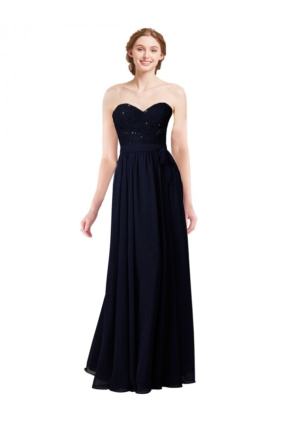 Strapless Chiffon Bridesmaids Dress with a Beaded Lace Sweetheart Bodice Canada