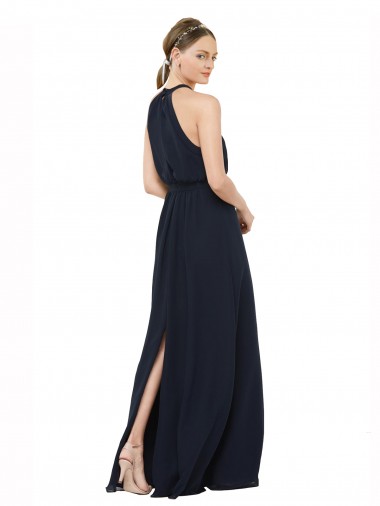 High Halter Neckline Chiffon Bridesmaid Dress with Slim Keyhole Back Canada