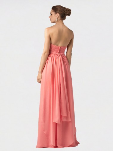 Shirred Bodice Full Length Long Chiffon Bridesmaid Dress Canada