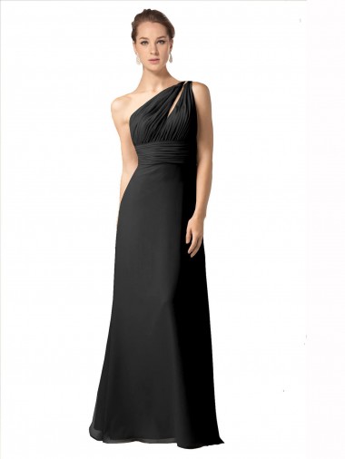 Shop One Shoulder Full Length Chiffon Bridesmaid Dress with Shirred Bodice Canada