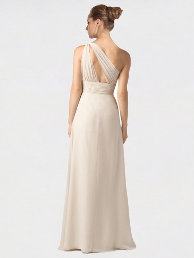 One Shoulder Full Length Chiffon Bridesmaid Dress with Shirred Bodice Canada