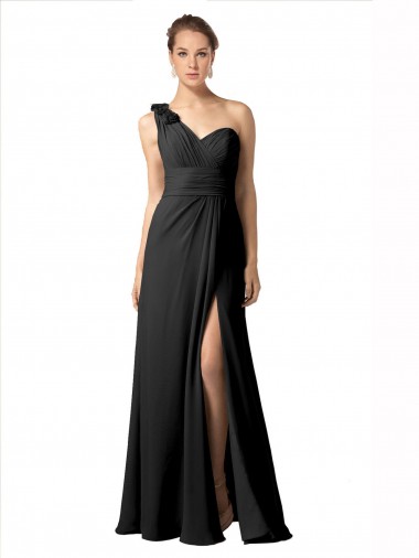 Sheer One Shoulder Chiffon A-Line Bridesmaid Dress with Slit Canada