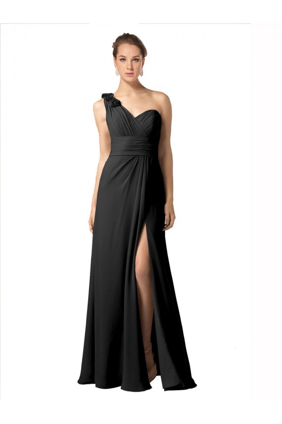 Sheer One Shoulder Chiffon A-Line Bridesmaid Dress with Slit Canada