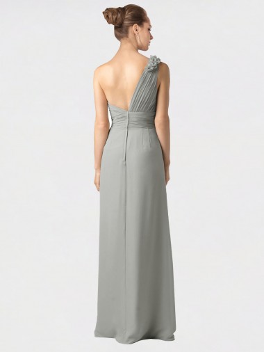 Sheer One Shoulder Chiffon A-Line Bridesmaid Dress with Slit Canada