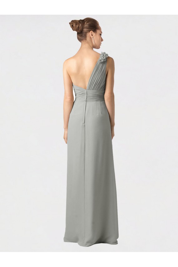 Sheer One Shoulder Chiffon A-Line Bridesmaid Dress with Slit Canada