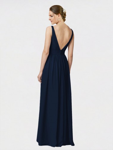 Long Chiffon Bridesmaid Dress with Shirred Bodice and V-Neckline Canada