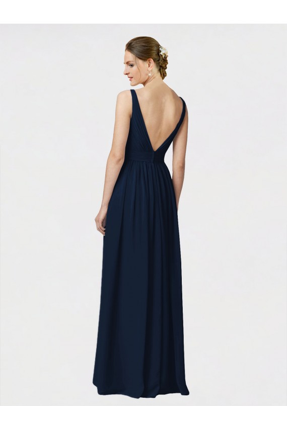 Long Chiffon Bridesmaid Dress with Shirred Bodice and V-Neckline Canada