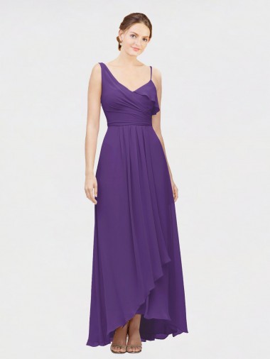 Shop One Shoulder High Low Chiffon Bridesmaid Dress with Wrap Waist Canada