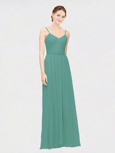 Rouched V-Neckline and Spaghetti Straps Long Chiffon Bridesmaid Dress Canada