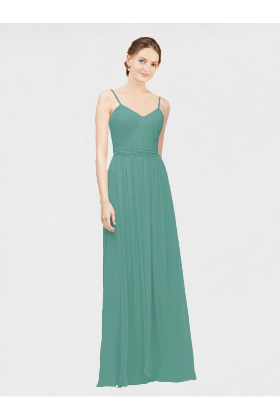 Rouched V-Neckline and Spaghetti Straps Long Chiffon Bridesmaid Dress Canada