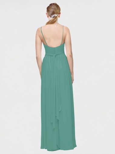 Rouched V-Neckline and Spaghetti Straps Long Chiffon Bridesmaid Dress Canada
