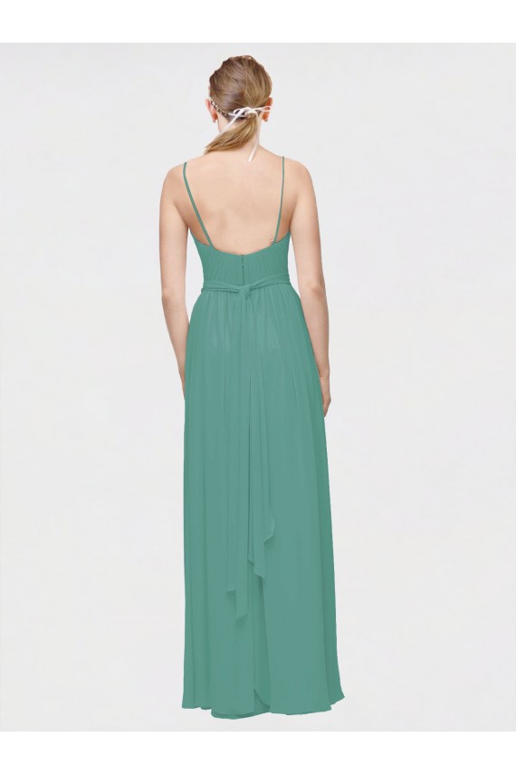 Rouched V-Neckline and Spaghetti Straps Long Chiffon Bridesmaid Dress Canada