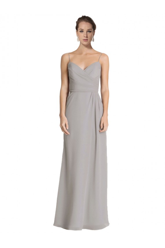Long Chiffon A-Line Bridesmaid Dress with Criss-Cross Draped Bodice Canada