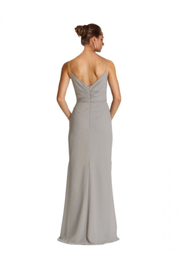 Long Chiffon A-Line Bridesmaid Dress with Criss-Cross Draped Bodice Canada