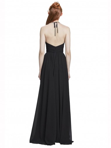 Halter Chiffon Bridesmaid Dress with V-Neckline and Criss Cross Waist Canada