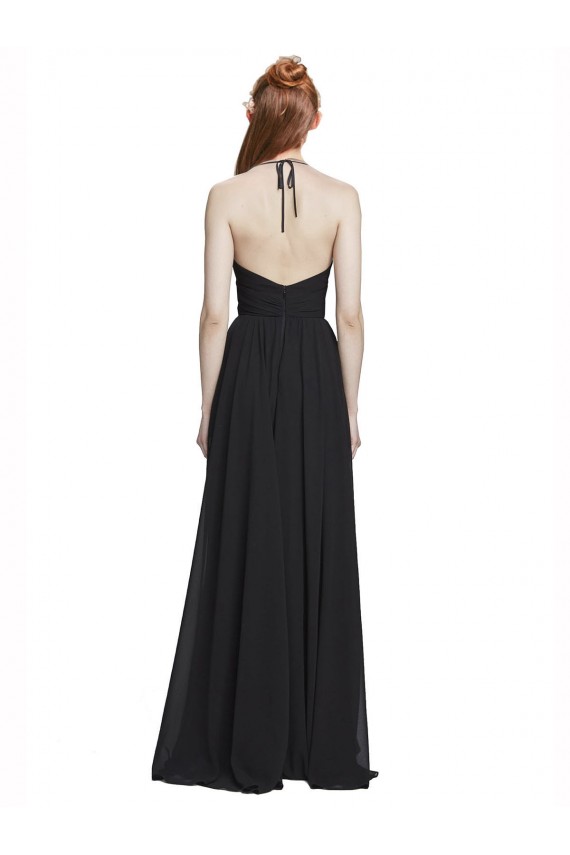 Halter Chiffon Bridesmaid Dress with V-Neckline and Criss Cross Waist Canada