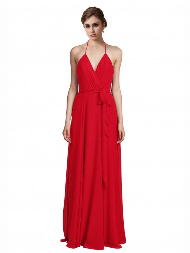 V-Neck Spaghetti Halter Strap Chiffon Bridesmaid Dress Canada