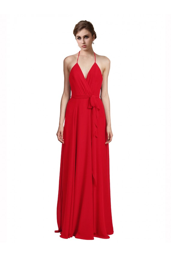 V-Neck Spaghetti Halter Strap Chiffon Bridesmaid Dress Canada