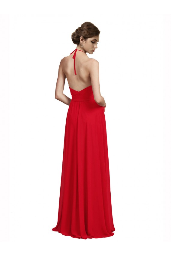 V-Neck Spaghetti Halter Strap Chiffon Bridesmaid Dress Canada