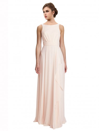 Shop High Neck Chiffon Bridesmaid Dress with Deep V-Back and Cascading Skirt Canada
