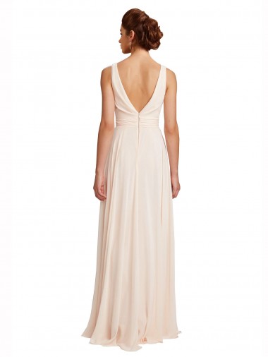 High Neck Chiffon Bridesmaid Dress with Deep V-Back and Cascading Skirt Canada
