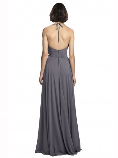 Spaghetti Strap Long Chiffon Bridesmaids Dress with Halter Cowl Neck Canada