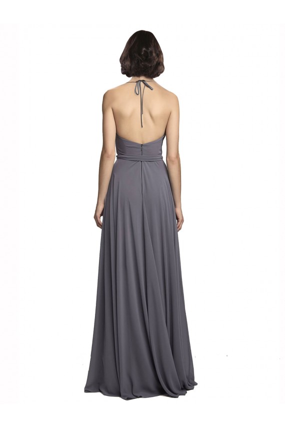 Spaghetti Strap Long Chiffon Bridesmaids Dress with Halter Cowl Neck Canada