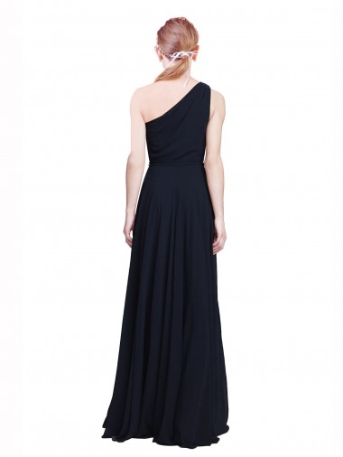 Long Chiffon Bridesmaid Dress with One Shoulder Neckline And Belt Canada