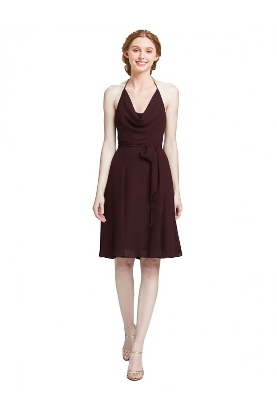Short Knee Length Chiffon Bridesmaids Dress with Halter Cowl Neck Canada