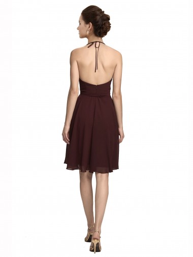 Short Knee Length Chiffon Bridesmaids Dress with Halter Cowl Neck Canada