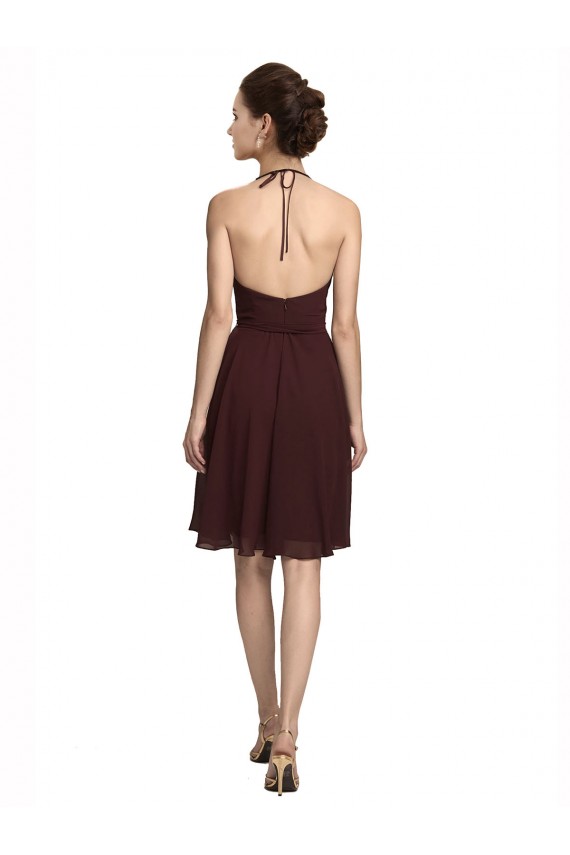 Short Knee Length Chiffon Bridesmaids Dress with Halter Cowl Neck Canada