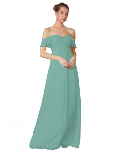 Hand-Ruched Chiffon Bridesmaid Dress with Flutter Sleeves Canada