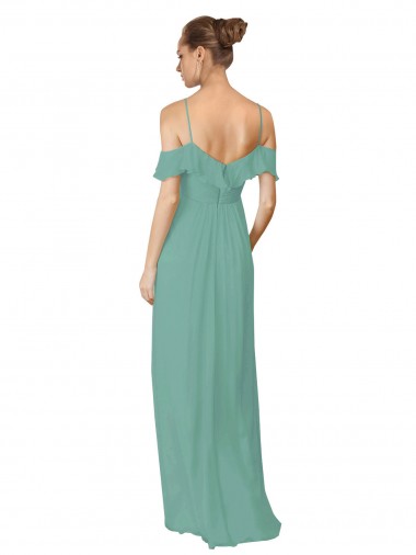Hand-Ruched Chiffon Bridesmaid Dress with Flutter Sleeves Canada