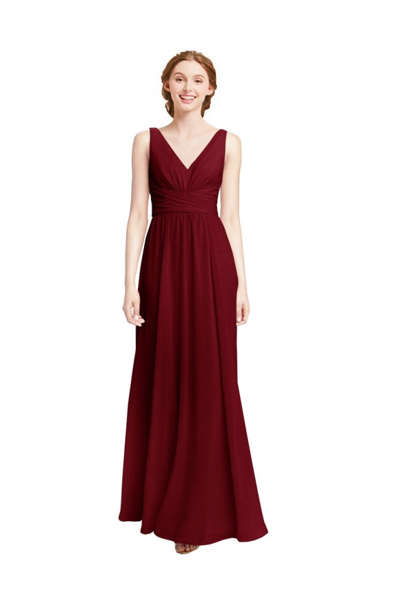 Long Chiffon V-Neck Bridesmaids Dress with Double Strap Canada
