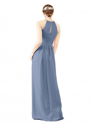 Fitted Long High Halter Neck Chiffon Bridesmaid Dress with Keyhole Back Canada