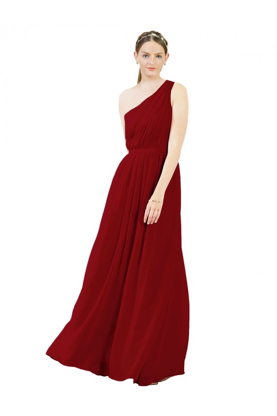 Draped One Shoulder Long Floor Length Chiffon Bridesmaid Dress Canada