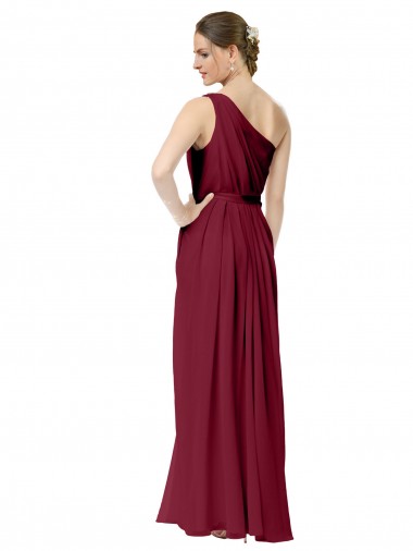 Draped One Shoulder Long Floor Length Chiffon Bridesmaid Dress Canada