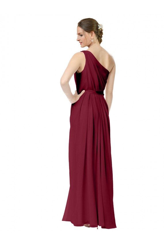 Draped One Shoulder Long Floor Length Chiffon Bridesmaid Dress Canada