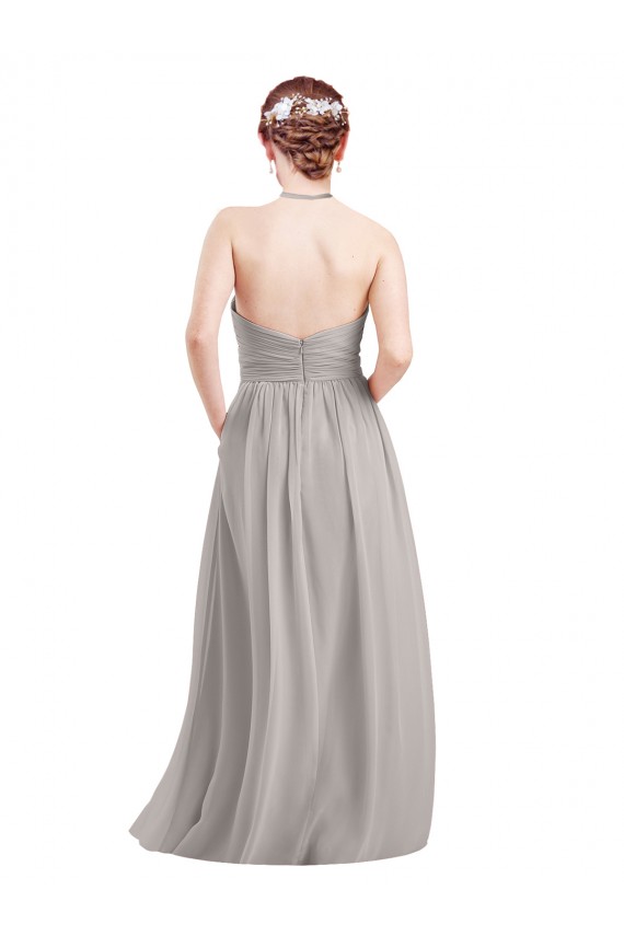 Halter High Neck Long Chiffon Bridesmaid Dress with Open Back Canada