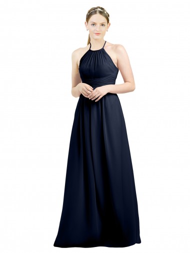 Shop Halter High Neck Long Chiffon Bridesmaid Dress with Open Back Canada
