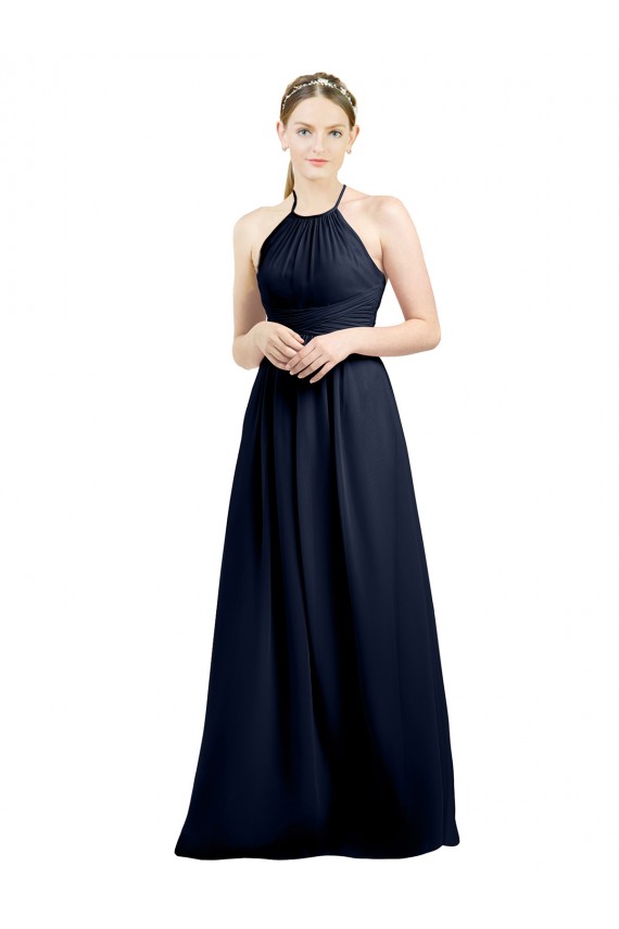 Halter High Neck Long Chiffon Bridesmaid Dress with Open Back Canada